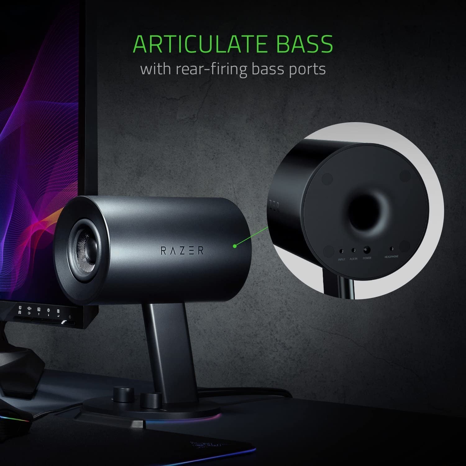 Nommo Chroma: Custom Woven 3" Glass Fiber Drivers - Rear-Facing Bass Ports - Bass Knob W/Automatic Gain Control Chroma Enabled - Full Range 2.0 PC Gaming Speakers, Black